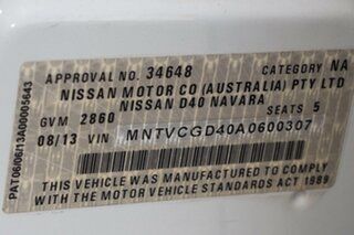 2013 Nissan Navara D40 S8 RX 4x2 White 6 speed Manual Utility
