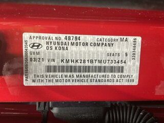 2021 Hyundai Kona 0S.V4 MY21 (FWD) Red Continuous Variable Wagon