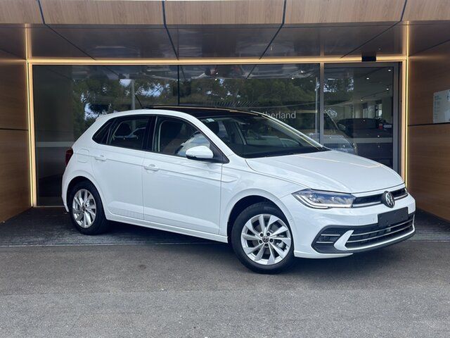 Demo Volkswagen Polo AE MY24 85TSI DSG Style Sutherland, 2023 Volkswagen Polo AE MY24 85TSI DSG Style Pure White 7 Speed Sports Automatic Dual Clutch