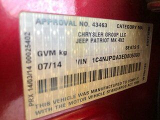 2014 Jeep Patriot MK MY14 Blackhawk CVT Auto Stick 4x2 Red 6 Speed Constant Variable Wagon