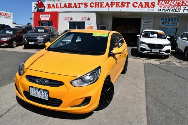 Used Hyundai Accent RB2 Active Wendouree, 2014 Hyundai Accent RB2 Active Yellow 4 Speed Automatic Hatchback