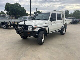 2019 Toyota Landcruiser VDJ79R Workmate Double Cab White 5 Speed Manual Cab Chassis.