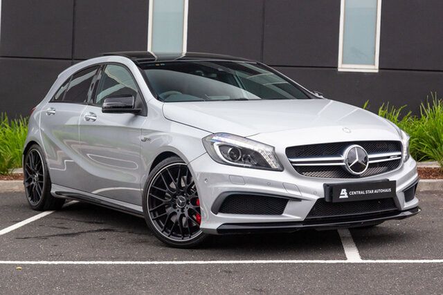 Used Mercedes-Benz A-Class W176 805+055MY A45 AMG SPEEDSHIFT DCT 4MATIC Narre Warren, 2015 Mercedes-Benz A-Class W176 805+055MY A45 AMG SPEEDSHIFT DCT 4MATIC Polar Silver 7 Speed