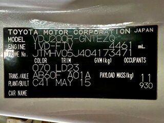 2015 Toyota Landcruiser VDJ200R VX White 6 Speed Sports Automatic Wagon