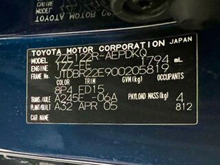 2005 Toyota Corolla ZZE122R 5Y Conquest Blue 4 Speed Automatic Sedan