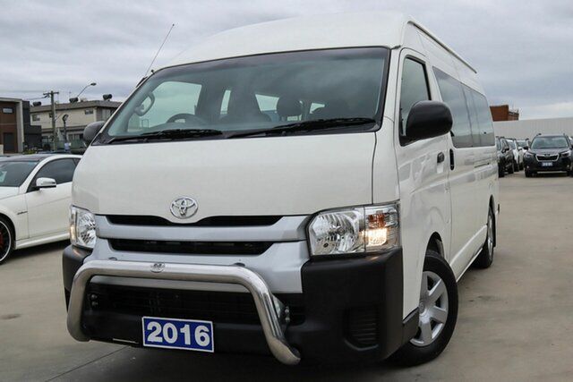 Used Toyota HiAce TRH223R Commuter High Roof Super LWB Coburg North, 2016 Toyota HiAce TRH223R Commuter High Roof Super LWB White 6 Speed Automatic Bus