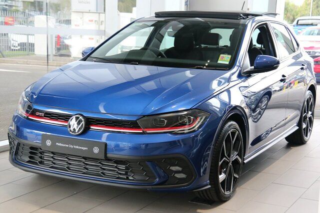 New Volkswagen Polo AE MY24 GTI DSG Port Melbourne, 2024 Volkswagen Polo AE MY24 GTI DSG Reef Blue Metallic 6 Speed Sports Automatic Dual Clutch