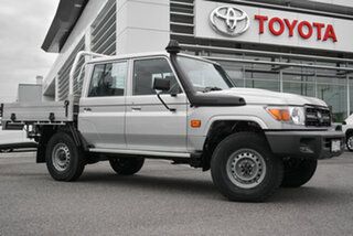 2023 Toyota Landcruiser VDJ79R Workmate Double Cab Silver Pearl 5 Speed Manual Cab Chassis.
