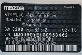 2019 Mazda BT-50 UR0YE1 XT Hi-Rider White 6 Speed Sports Automatic Cab Chassis